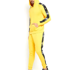 Men’s Solid Color <b>Tracksuit</b> Set – Yellow Hoodie & Jogger Pants with Side Tape Streetwear 2 Piece Outfit - Product Image 2