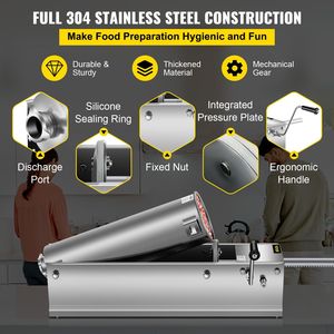 Insaccatrice Manuale a Doppia Velocità 7L/15LB Orizzontale in Acciaio Inox 304 per la Produzione di Salsicce, Materiale per Alimenti - Product Image 3