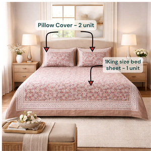 Premium Jaipur Hand Block Printed Classic Cotton King Size Flat Bed 3 <b>PC</b> <b>Set</b> Non-Toxic Dyes Soft Breathable Durable All Season - Product Image 6