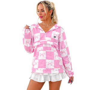 Trendy Custom Women's Printed Pullover Pink Nylon Windbreaker <b>Jacket</b> Hooded <b>Lightweight</b> Casual Outerwear Half Zip <b>jacket</b> for men - Product Image 2