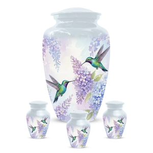 Hummingbird Cremation Urn Aluminum Human Ashes <b>Memorial</b> Cremation <b>Keepsake</b> Urn Purple Floral Decorative Burial Vessel - Product Image 4