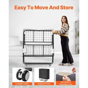 Sturdy Metal Frame Rollaway Bed 38 X 75 <b>Twin</b> <b>Size</b> Folding <b>Mattress</b> with Memory Foam Portable Roll Away Bed for Adults Guests - Product Image 5