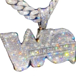 Hip Hop 925 Silver Moissanite Pendant W Letter <b>Iced</b> <b>Out</b> Cuban <b>Chain</b> Bling Diamond Style Necklace Trendy Jewelry - Product Image 1