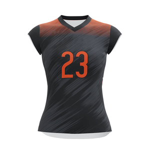 Maillot de volley-ball pour femmes, noir et orange, motif chevron, t-shirt de sport respirant, séchage rapide, durable, vêtements de sport d'équipe - Product Image 1