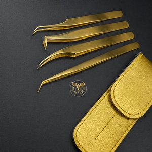 Juego de Pinzas para Pestañas de Acero Inoxidable Doradas Profesionales con Logotipo Personalizado para Extensiones de Pestañas Clásicas, de Volumen y Mega Volumen, OEM ODM - Product Image 4
