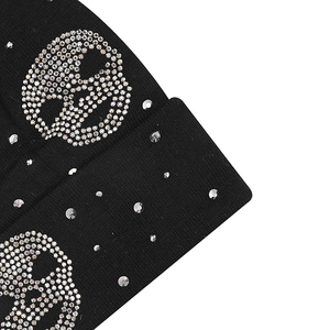 OEM Black Rhinestone Knit Beanie Hat Women <b>Men</b> Winter Cuffed <b>Cap</b> Ribbed Soft Warm Streetwear Custom Logo Hat - Product Image 4