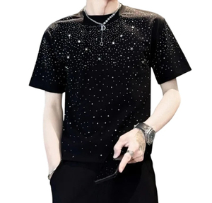 Men’s <b>Black</b> Rhinestone Star Full T-Shirt Luxury <b>Sparkly</b> Studded Shiny Short Sleeve Streetwear <b>Top</b> for Party and Fashion - Product Image 5