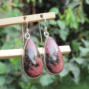 Grandes boucles d'oreilles pendantes en forme de larme de rhodonite rose Bijoux de mariage faits à la main en argent sterling 925 plaqué or Fourniture en gros en vrac - Product Image 6