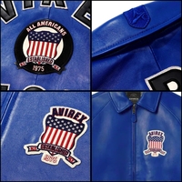 Veste en cuir Premium Coated Blue Cowsoft Shell Heritage 1975 |   Marque privée OEM/ODM Bold AVIREX Lettrage au dos Hiver USA