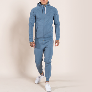 Conjunto Deportivo Informal para Hombre, con Capucha, Azul Sólido, Manga Larga, Cierre de Cremallera, con Bolsillos Laterales, Material de Algodón Transpirable - Product Image 5