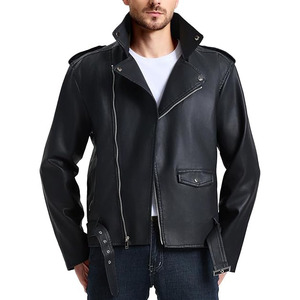 Vestes en cuir pour hommes Comfortex International, veste bomber en similicuir pour hommes, col à revers, fermeture éclair asymétrique, coupe ajustée, veste de motard - Product Image 1