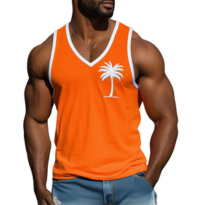 Camiseta sin mangas con cuello en V para hombre, al por mayor, con bordado personalizado, estilo musculoso, chaleco de gimnasio sin mangas, camiseta de moda urbana para hombre - Product Image 2