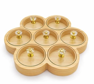 Handcrafted Wooden Spice <b>Box</b> Masala Dabba Acrylic Lid with 7 Round Compartments & Spoon <b>Pine</b> Wood Spice <b>Box</b> Set - Product Image 1