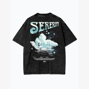 T-shirt en jersey de coton noir délavé surdimensionné pour homme, manches courtes, col rond, décontracté, couleur unie, design simple - Product Image 2