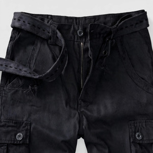 Pantalon cargo noir pour homme, plusieurs poches, respirant, 100% coton, style workwear, poids moyen, taille élastique, fermeture à cordon - Product Image 6