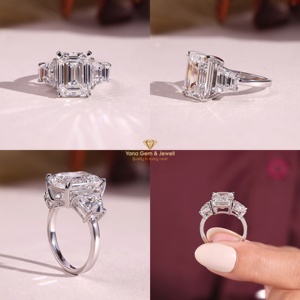 Anillo de Compromiso de Diamante Cultivado en Laboratorio CVD, Corte Esmeralda, 5.00 Quilates, Color F, Claridad VVS2, Certificado IGI, Oro Sólido de 14K - Product Image 5