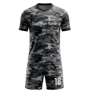 Ensemble de maillots de football personnalisés sublimés pour hommes, camouflage, col en V, manches courtes, uniformes respirants, taille adulte, polyester 180g - Product Image 2
