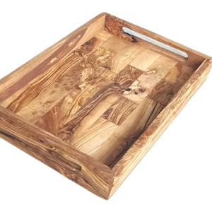 Grand plateau de service en bois d'olivier avec poignées ergonomiques |   Plateau de service décoratif |   Plateau de table basse |   Cadeau de Noël - Product Image 1