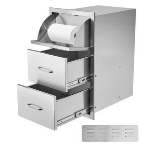 Mobile da Cucina Esterno in Acciaio Inox 17W X 30H X 21D Pollici con Cassetti a Doppio Accesso e Portarotoli per Isola BBQ e Griglia - Product Image 1