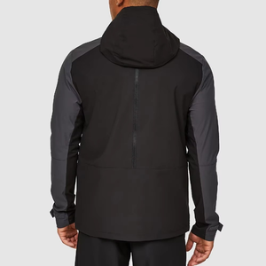 Men's Hooded Windproof Jacket Solid Color Block Sporty Zipper Closure Regular Fit Winter Wear Polyester Material - Product Image 2
