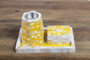 Boîte en résine élégante pour les coffrets cadeaux de l'Aïd et du Ramadan, brûleur de bakhoor religieux fait à la main avec incrustation de nacre - Product Image 5