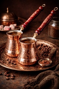 Copper <b>Turkish</b> <b>Coffee</b> <b>Pot</b> Cezve Ibrik Lid Hammered Modern Design Long Handle Eco-Friendly Reusable Thermal Insulation 0-6 Hours - Product Image 3