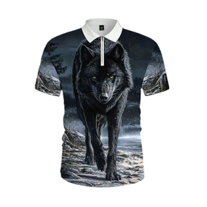 Polo pour homme avec impression 3D de loup noir par sublimation |   T-shirt à col zippé à imprimé animalier Midnight Predator |   Haut décontracté style streetwear - Product Image 3