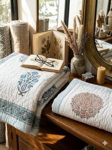 Ensemble de couette indienne 100 % coton faite à la main, imprimée, réversible, motif Jaipuri, multicolore, élégante, écologique et jetable - Product Image 4