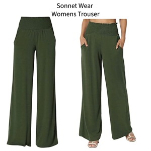 Pantalon décontracté pour femme, taille haute, coupe droite ample, 100% coton, avec poche - Product Image 5