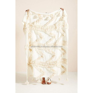 Moroccan Style Boho Tufted Throw Sofa Blanket with Pompom & Tassels Decorative Sofa Cover Boho Slub Throw Blankets from India - Product Image 5