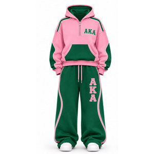 Alpha Kapa Alpha <b>Pink</b> <b>Tracksuit</b> <b>Set</b> Women's Full Sleeve Sweatshirt Pants Embroidery Logo Casual Loose Fit Spring Wear - Product Image 5