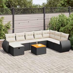 Ensemble de jardin en rotin PE noir et crème avec rangement, acier thermolaqué, bois d'acacia massif - Product Image 1