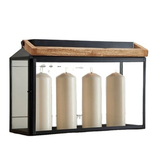<b>Large</b> Rectangular Metal Black and Wooden Natural Material <b>Candle</b> Lantern High Quality With Glass Best Selling - Product Image 1