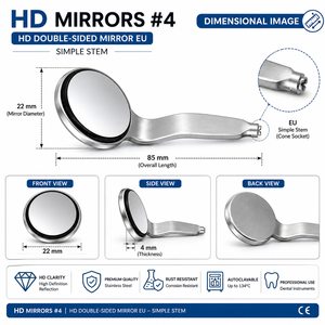 Zetomed Pro HD Mirror #4 Dental Mirror Head – <b>Single</b>-Sided, Double-Sided & Rhodium Surface | Cone <b>Socket</b> & EU Simple Stem - Product Image 6