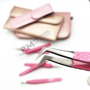 Prix de gros RMI, pinces à épiler pour extensions de cils en acier inoxydable à angle de 45 degrés, pointes argentées avec pointe pointue rose - Product Image 6
