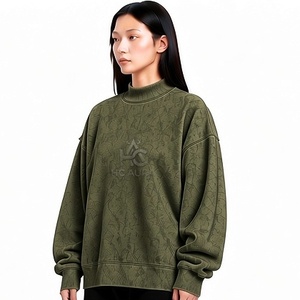 Top Demand Acid Washed Oversized <b>Fleece</b>/Cotton Sweatshirt <b>Black</b> Color Premium Mock Neck Drop Shoulder Pullover Winter Streetwear - Product Image 2