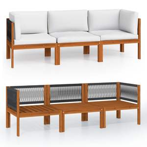 Canapé de jardin 3 places en bois d'acacia massif, couleur crème, meubles d'extérieur durables et élégants - Product Image 2