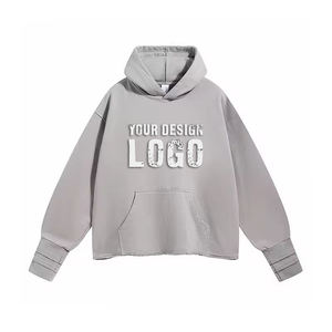 เสื้อฮู้ดดี้ผู้ชายแบบสวมใส่สบาย ทรงโอเวอร์ไซส์ ขอบพับได้ ผลิตตามแบบ OEM  ตกแต่งด้วยรูร้อยเชือกที่แขนเสื้อ สไตล์อเมริกันสตรีท - Product Image 6
