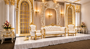 Royal White & Gold Victorian <b>Wedding</b> Stage for Luxury Events Luxury Fiber <b>Frames</b> Panel for Stage Decor Royal Hand Carved <b>Frames</b> - Product Image 2