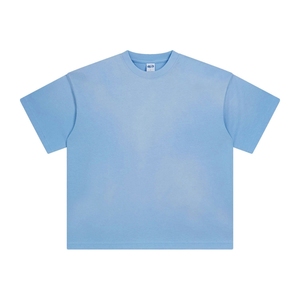 Men's Light Blue Solid Color Short Sleeve O-Neck T-Shirt Oversized Fit Vintage Casual Breathable Jersey Knitted Cotton Blank - Product Image 3