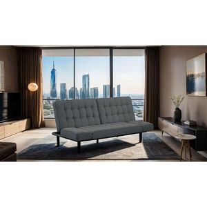 Divano Futon Grigio Scuro con Seduta e Schienale Trapuntati, 1 Pezzo, Convertibile in Letto con Braccioli Regolabili - Product Image 1