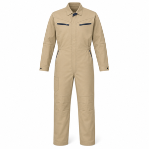 Combinaison industrielle pour homme en sergé robuste, gris graphite, avec épaulettes noires, col pointu et fermetures éclair verticales sur la poitrine, renforcée - Product Image 1