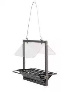 Mangeoire à oiseaux suspendue en métal cuivré antique avec toit et plateau pour l'alimentation quotidienne des oiseaux dans la cour - Product Image 2