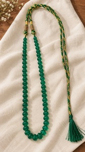 Collier de perles en pierre naturelle en forme de citrouille avec cordon tressé décoratif et pendentif pompon - Product Image 4