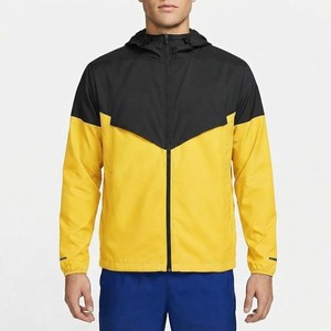 Chaqueta Cortavientos con Capucha para Hombre, Diseño Color Block Amarillo y Negro, Cierre Frontal con Cremallera, Deportiva, Ligera, para Otoño, Resistente al Viento - Product Image 1