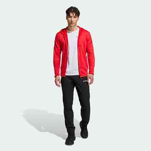 Veste en polaire à capuche rouge pour homme, fermeture éclair, couleur unie, style sportif, vêtement d'automne, matière polyester, coupe classique - Product Image 1