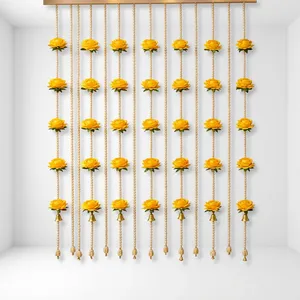 Décoration murale rose jaune avec perles et pompons pour décoration de mariage intérieure, style bohème, décoration de salon - Product Image 5