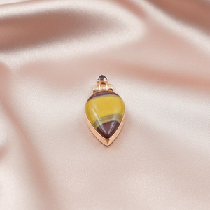 Pendentif artisanal en jaspe Mookaite et grenat, en argent 925 plaqué or jaune et or rose, style vintage, double pierre, bijou tribal pour elle - Product Image 6