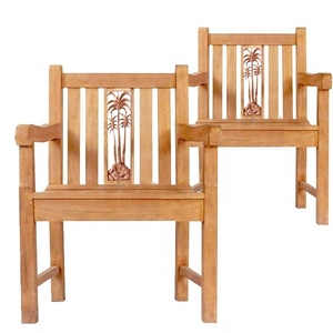 Silla de comedor de madera de teca de estilo moderno con Palmera tallada, muebles de jardín para exteriores con brazo para uso en la playa - Product Image 1