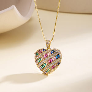 Collier pendentif cœur en cristal QIKU, zircon, pendentif <span class=keywords><strong>amour</strong></span>, bijoux en cuivre vintage pour femmes - Product Image 5